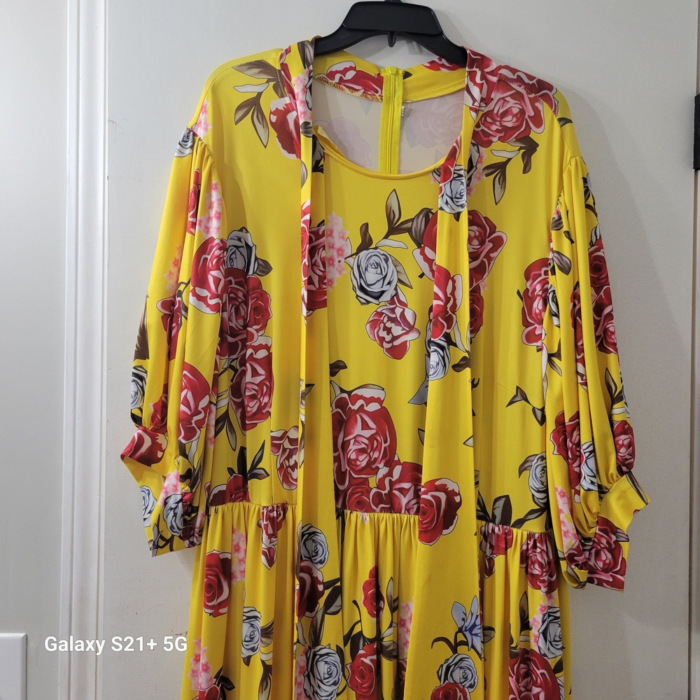 Floral Yellow Dress with Red and White Roses